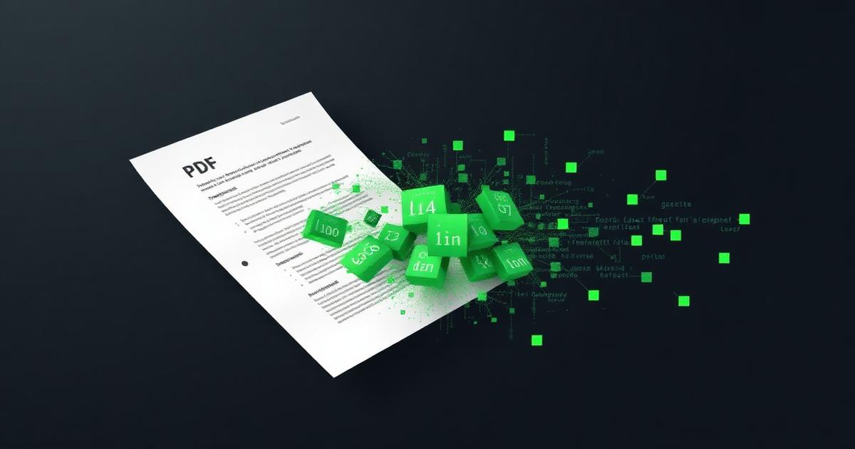 A document sheet dissolving into structured green data blocks