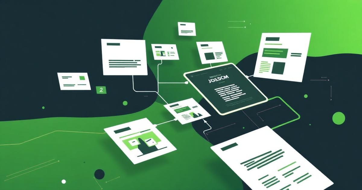 Product content cards being assembled into a structured page